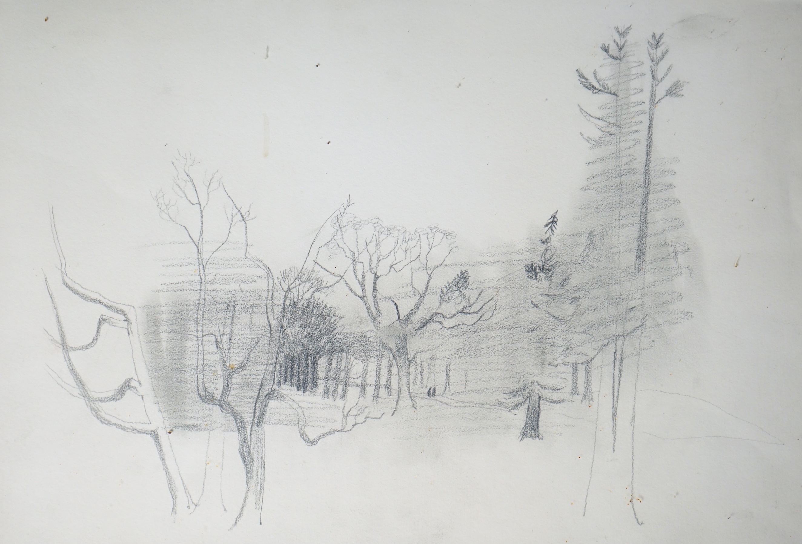 Christopher Wood (English, 1901-1930), Landscape with trees (Hampstead), pencil drawing, 30.5 x 45cm